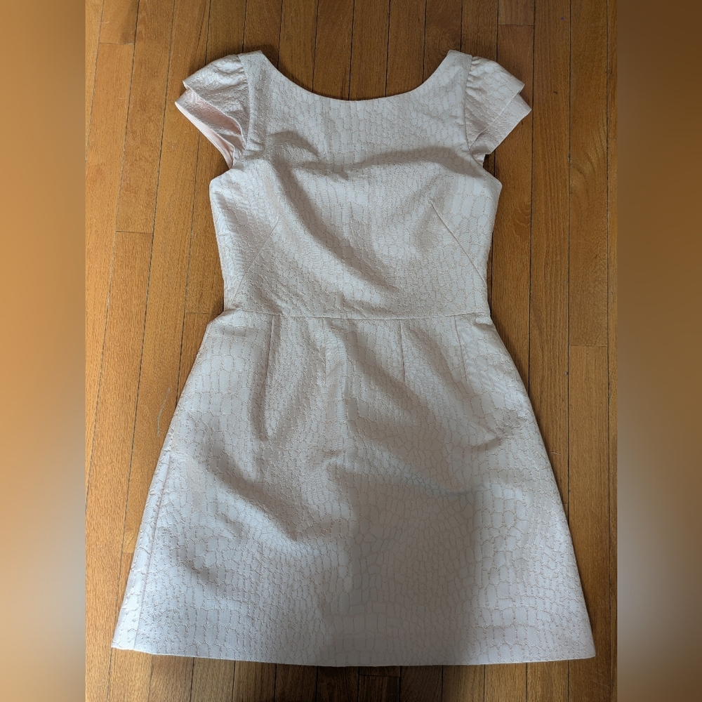 Halston Heritage Sz 10 Pale Pink Cap-Sleeve Fit & Flare Midi Dress